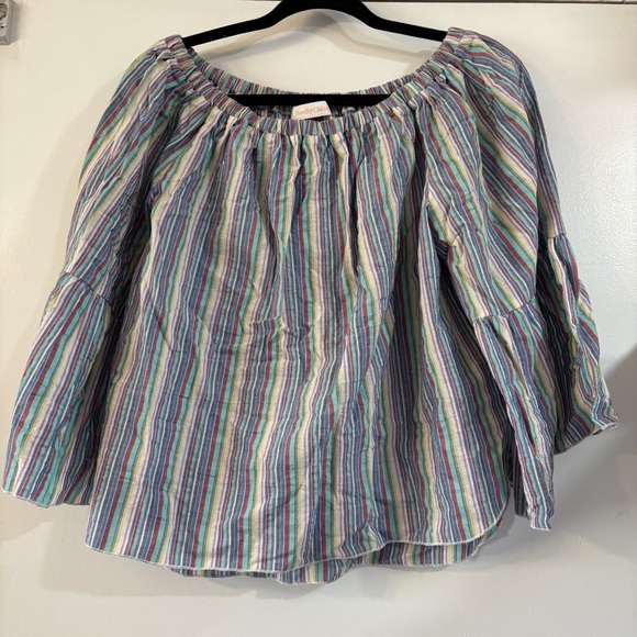 SEE BY CHLOE OFF SHOULDER TOP Bell Sleeves Striped M Cotton Boho Coastal - Picture 3 of 12